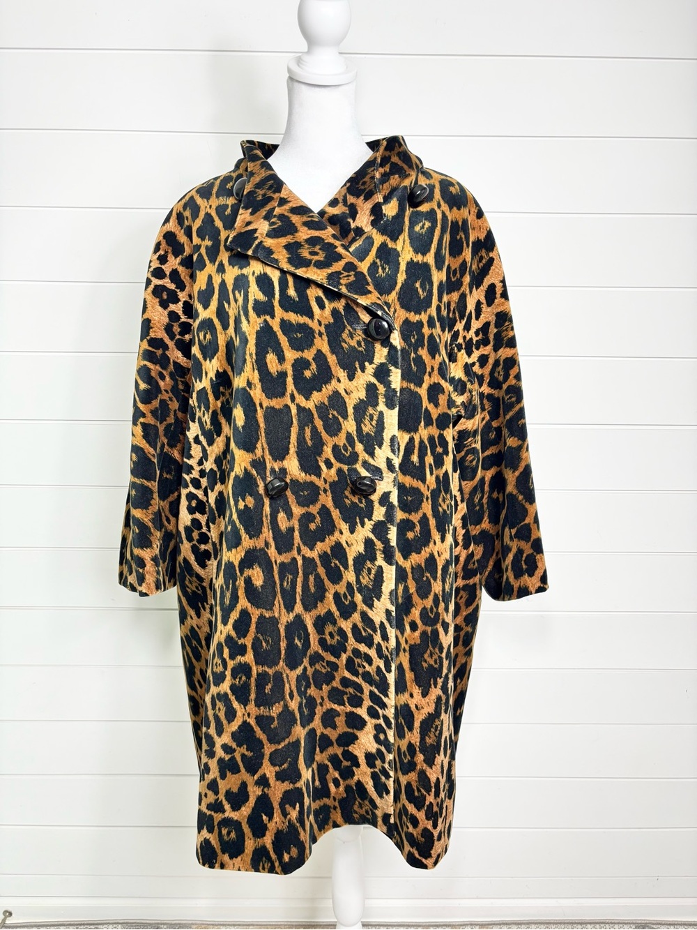 Talbots Leopard Print Double-Breasted Peacoat - Brown/Black Size 14W